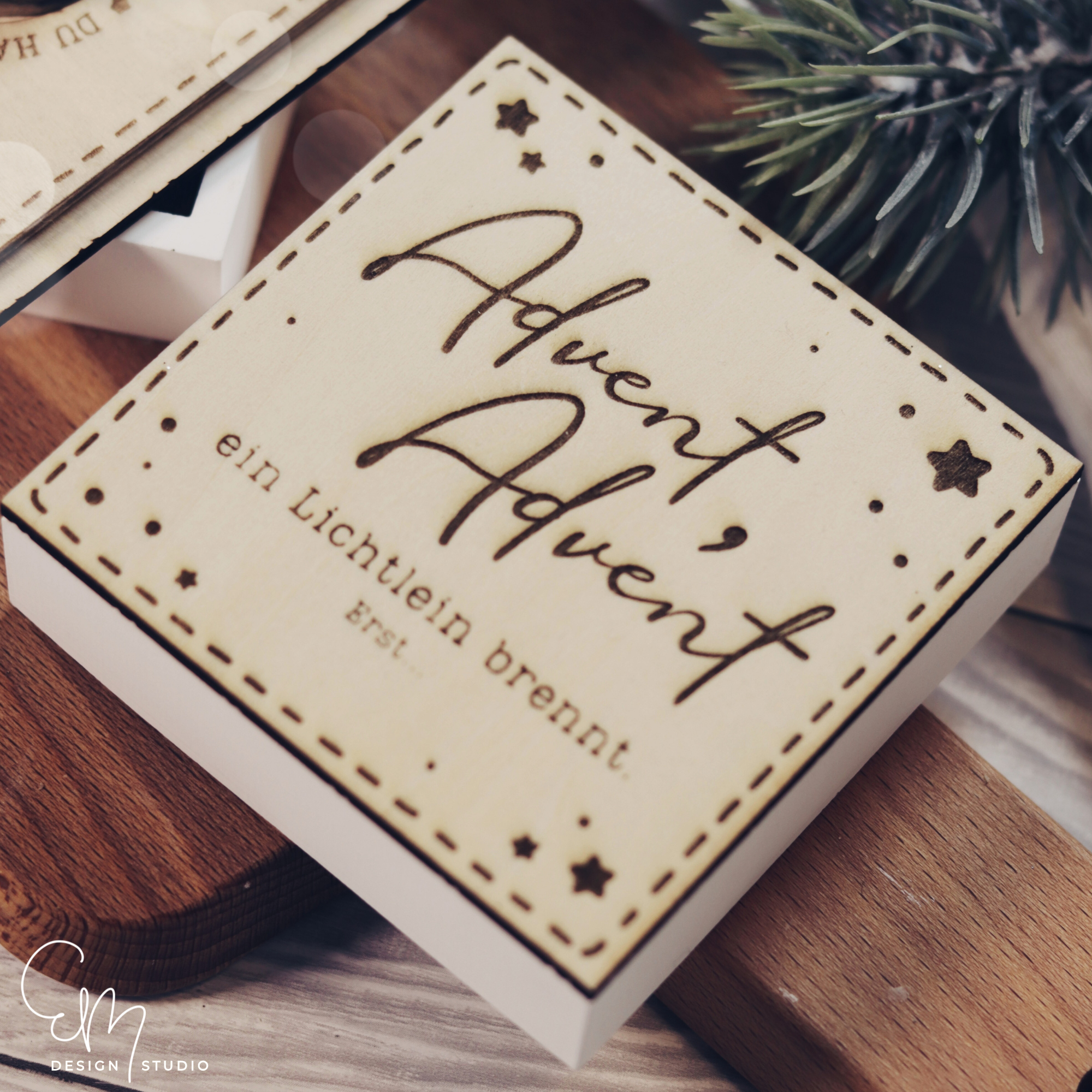 Gelaserter Deckel für 4er Teelichtschatulle "Advent, Advent"