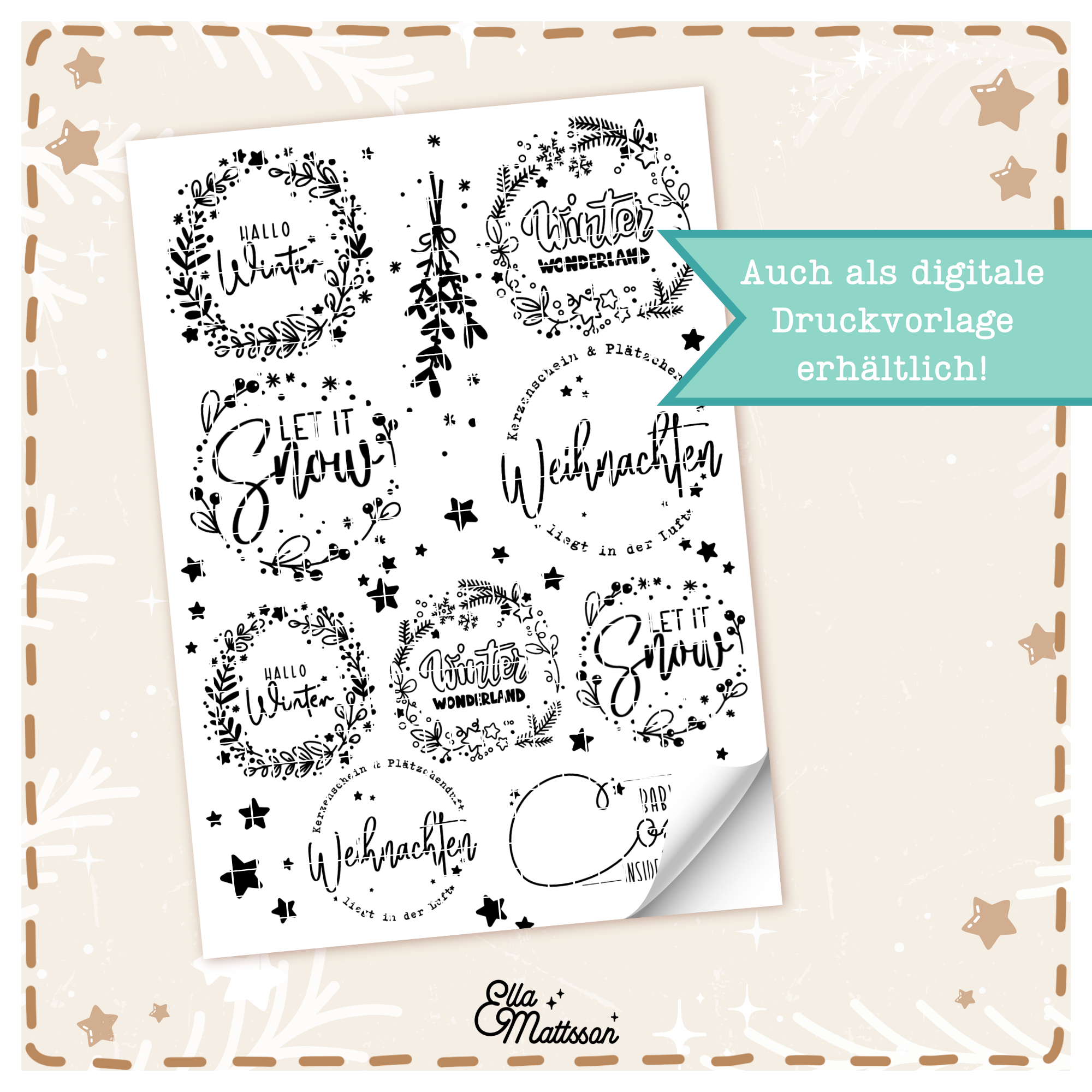 Kerzensticker Bogen - "Hallo Winter" - Ella Mattsson