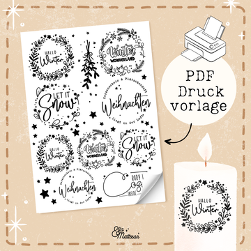 Kerzensticker Druckvorlage - "Winterzauber" für Stumpenkerzen