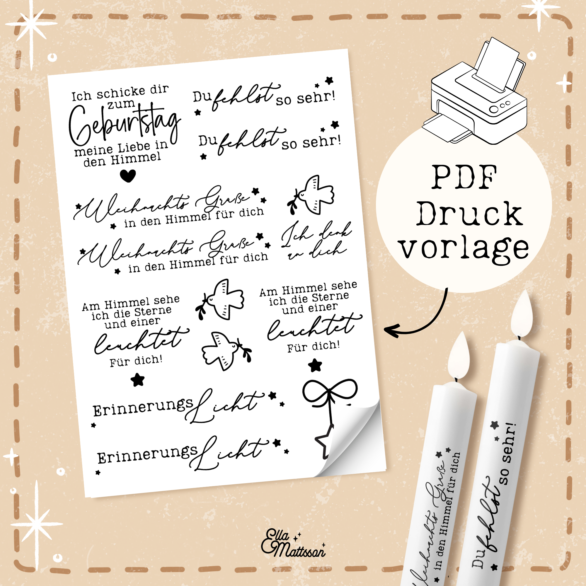 Kerzensticker Druckvorlage - "Erinnerungslicht"
