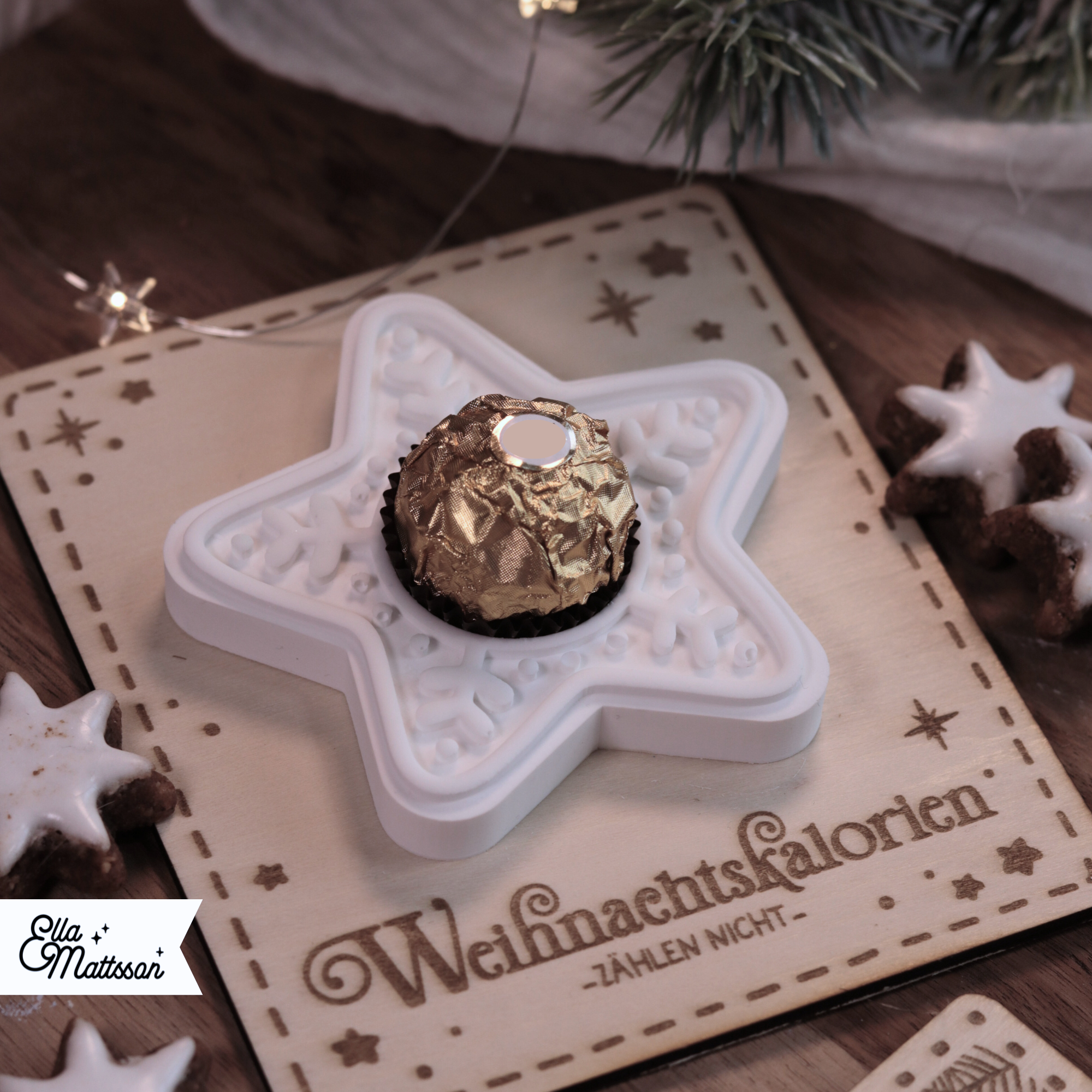 Silikonform - Lebkuchen Stern für Schokokugel (Mit Gratis Lasercut Dateien + Stabkerzen Einsatz)