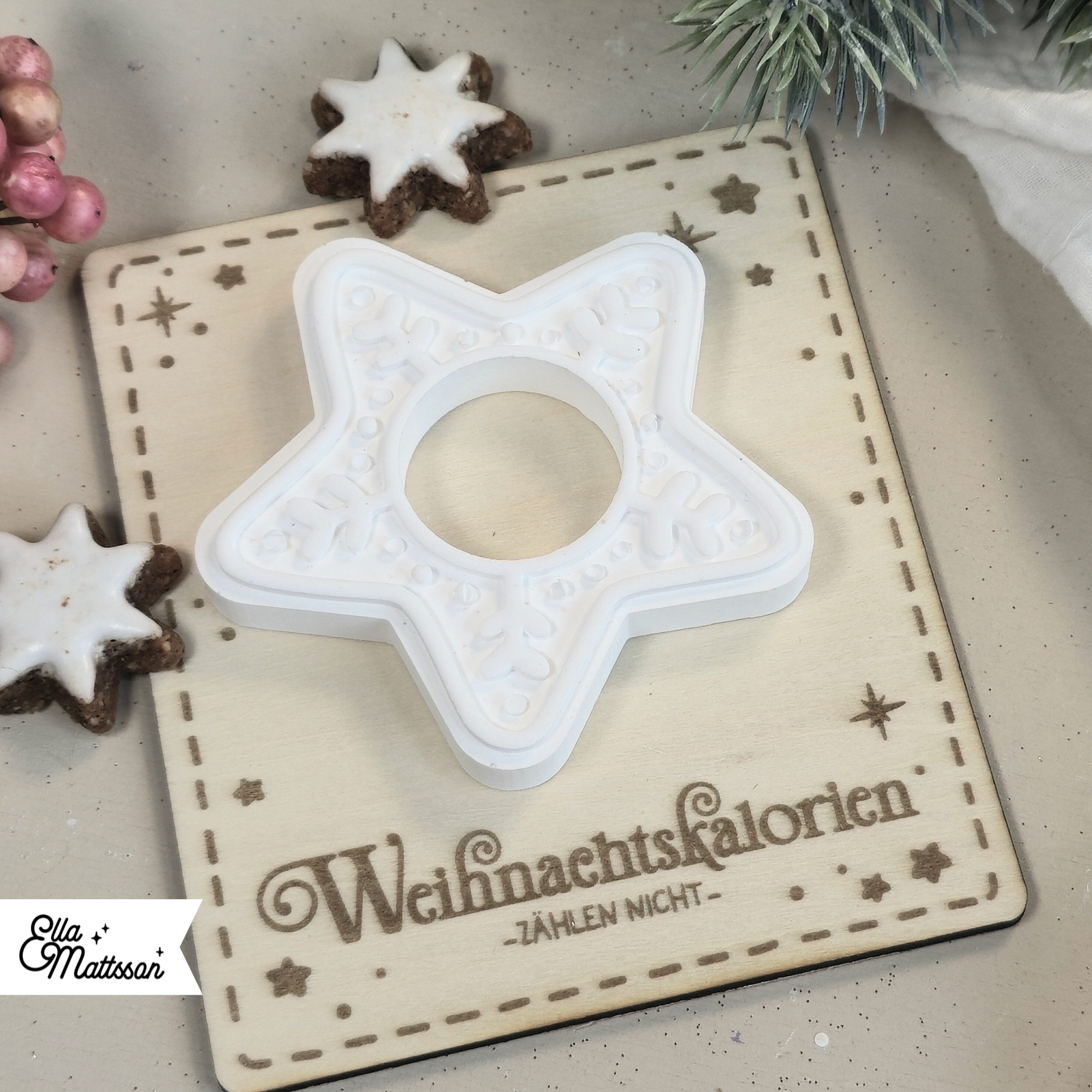 Silikonform - Lebkuchen Stern für Schokokugel (Mit Gratis Lasercut Dateien + Stabkerzen Einsatz)