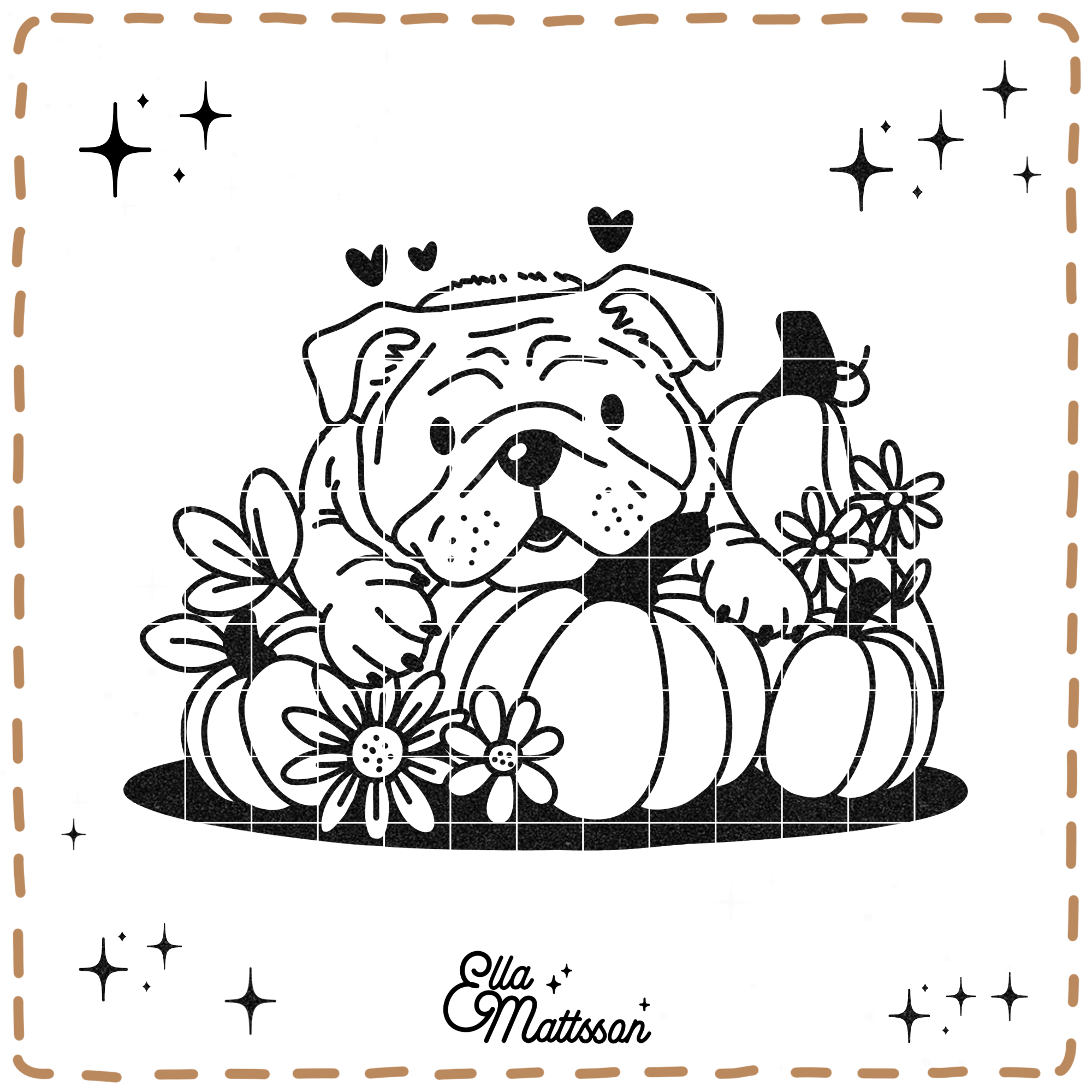 Plotterdatei - "Old English Bulldog im Herbstlaub" - Ella Mattsson©