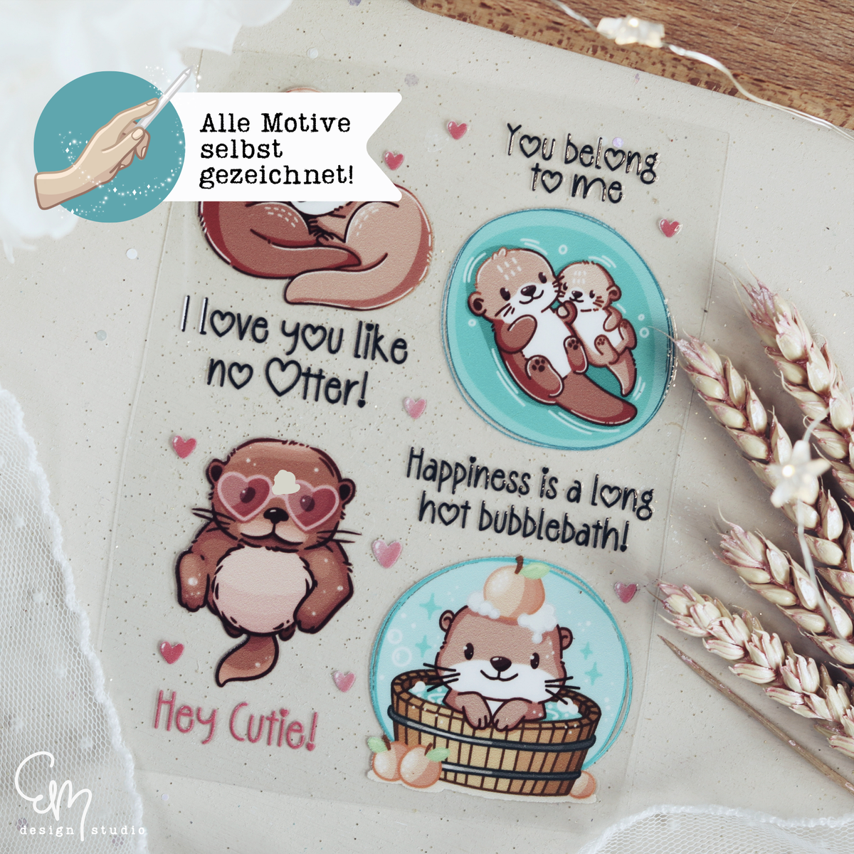 Rub On Sticker - Din A6 "I love you like no Otter" süße Otter Motive