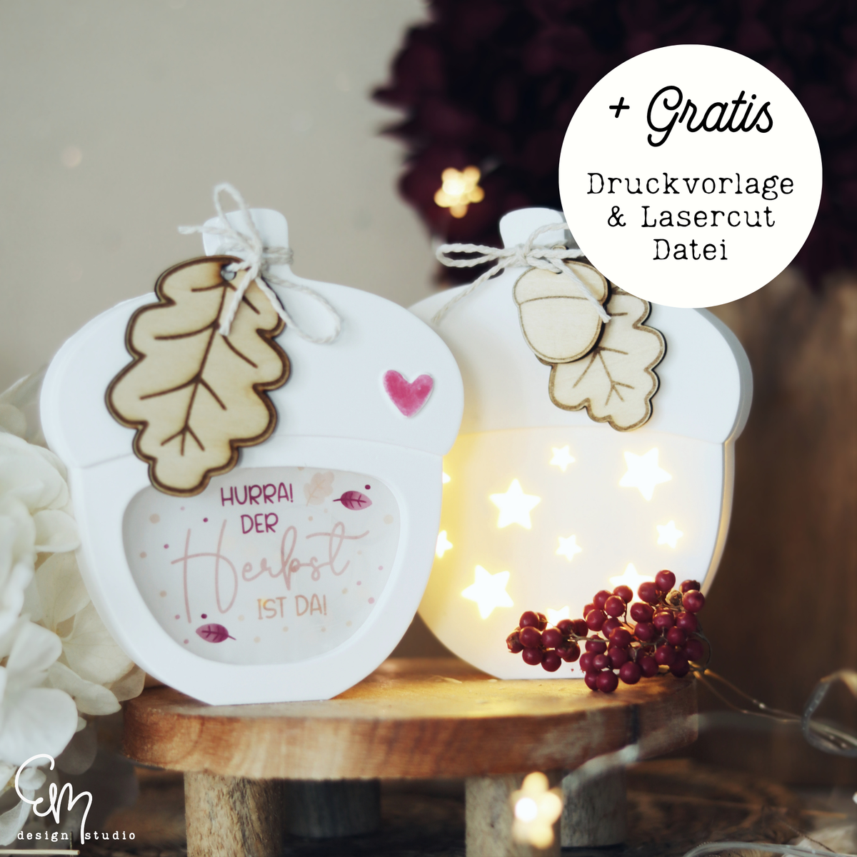 Silikonform "Leuchtende Eichel" - verschiedene Fronten + Gratis Lasercut Anhänger