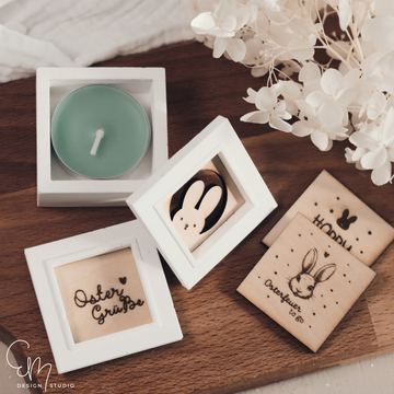 Gelaserter Motiv Einsatz "Hoppy Easter" für Mini Teelicht Schatulle